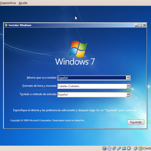 Configuració llengua instal·lació Windows 7