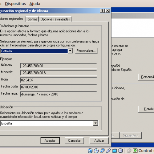 Configuració llengua instal·lació Windows XP